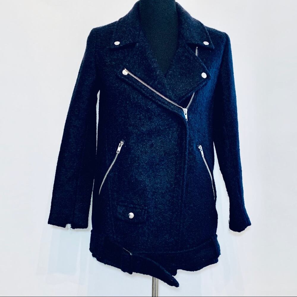 The Kooples navy blue wool blend moto biker coat size 34 or Extra Small XS - Picture 2 of 16